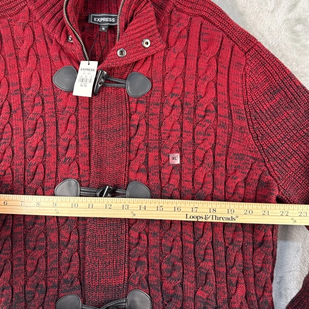 Express Sweater Mens XL Toggle Mock Neck Red Ombre Cable Knit Heavyweight NEW